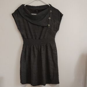 Rhapsody | Dark Grey Short-sleeve Cowl Neck Mini Dress | Women's S